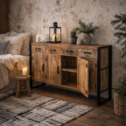 Wyld Haus Toivakka Industrial Reclaimed Wood Large Sideboard 4 Drawers 4 Doors - thumbnail 1