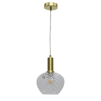 First Choice Lighting Bradson - Clear Swirl Glass Satin Brass Deco Pendant Fitting - image 1