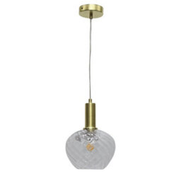 First Choice Lighting Bradson - Clear Swirl Glass Satin Brass Deco Pendant Fitting - thumbnail 1