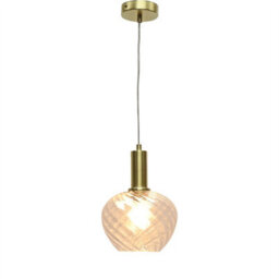 First Choice Lighting Bradson - Clear Swirl Glass Satin Brass Deco Pendant Fitting - thumbnail 2