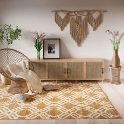 Loomed Beige Modern Geometric Trellis Living Room Rug 120X170Cm - thumbnail 2