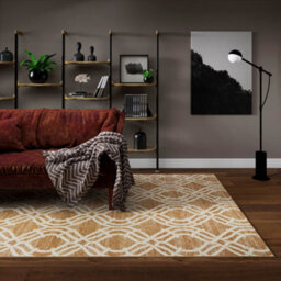 Loomed Beige Modern Geometric Trellis Living Room Rug 120X170Cm - thumbnail 1