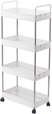 White 4 Tier Rolling Storage Cart With Locking Wheels And Side Hooks Slim Organizer For Bathroom Kitchen Office Laundry - image 1