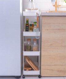 White 4 Tier Rolling Storage Cart With Locking Wheels And Side Hooks Slim Organizer For Bathroom Kitchen Office Laundry - thumbnail 4