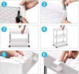 White 4 Tier Rolling Storage Cart With Locking Wheels And Side Hooks Slim Organizer For Bathroom Kitchen Office Laundry - thumbnail 7