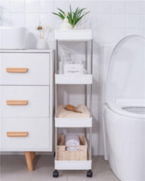 White 4 Tier Rolling Storage Cart With Locking Wheels And Side Hooks Slim Organizer For Bathroom Kitchen Office Laundry - thumbnail 5