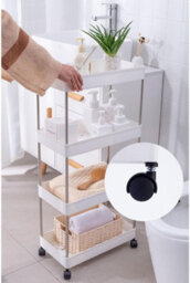 White 4 Tier Rolling Storage Cart With Locking Wheels And Side Hooks Slim Organizer For Bathroom Kitchen Office Laundry - thumbnail 3