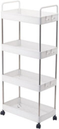 White 4 Tier Rolling Storage Cart With Locking Wheels And Side Hooks Slim Organizer For Bathroom Kitchen Office Laundry - thumbnail 1