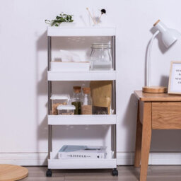 White 4 Tier Rolling Storage Cart With Locking Wheels And Side Hooks Slim Organizer For Bathroom Kitchen Office Laundry - thumbnail 2