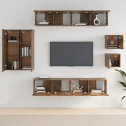 Berkfield 8 Piece Tv Cabinet Set Smoked Oak Engineered Wood - thumbnail 3