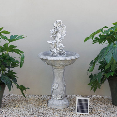 Primrose Solar Power Water Fairy Floral Pedestal Water Feature Leds Grey 108Cm - image 1