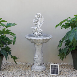 Primrose Solar Power Water Fairy Floral Pedestal Water Feature Leds Grey 108Cm - thumbnail 1