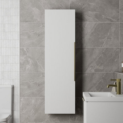 Aveli 1200 X 350mm Fluted Wall Mounted Tall Bathroom Cabinet Storage Cupboard White - image 1