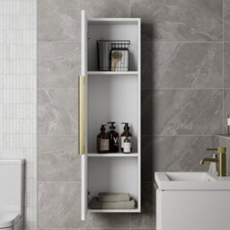 Aveli 1200 X 350mm Fluted Wall Mounted Tall Bathroom Cabinet Storage Cupboard White - thumbnail 3
