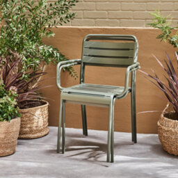 Sweeek - Set Of 2 Stackable Steel Garden Armchairs Amelia Khaki Green 50.4X53X79.5 Cm - thumbnail 6