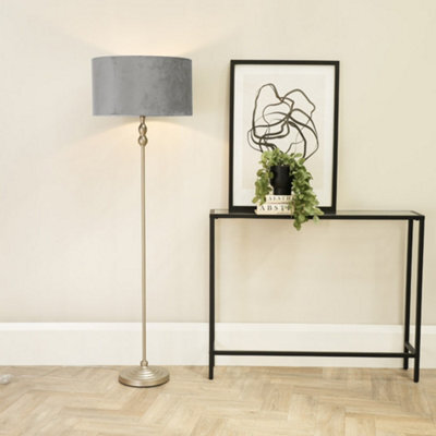Valuelights Maggie Brushed Chrome Candlestick Floor Lamp With Grey Velvet Lamp Shade And Led Bulb - image 1