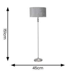 Valuelights Maggie Brushed Chrome Candlestick Floor Lamp With Grey Velvet Lamp Shade And Led Bulb - thumbnail 5