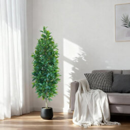 London Boutique 150 Cm Artificial Laurel Tree With Black Pot, Faux Topiary Plant, Adjustable Foliage, Potted Indoor Outdoor Decor - thumbnail 6