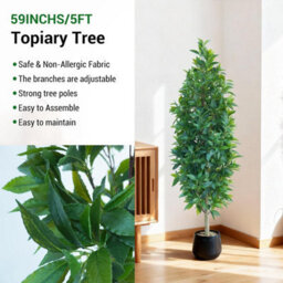 London Boutique 150 Cm Artificial Laurel Tree With Black Pot, Faux Topiary Plant, Adjustable Foliage, Potted Indoor Outdoor Decor - thumbnail 4