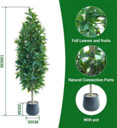 London Boutique 150 Cm Artificial Laurel Tree With Black Pot, Faux Topiary Plant, Adjustable Foliage, Potted Indoor Outdoor Decor - thumbnail 3