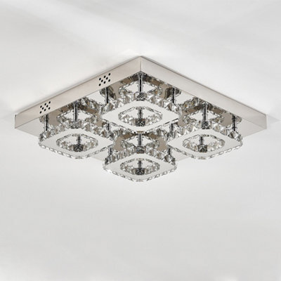 Thehotsale 42X42Cm Modern Crystal Square Led Ceiling Light, Cool Light 4-Panel Chandelier In Chrome - image 1