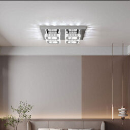 Thehotsale 42X42Cm Modern Crystal Square Led Ceiling Light, Cool Light 4-Panel Chandelier In Chrome - thumbnail 3