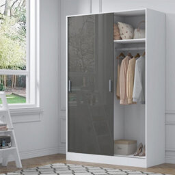 Reflect 2 Door Sliding Wardrobe - Grey Gloss & Matt White - Hanging Rails & Shelves - H:180Cm X W: 120Cm X D: 58Cm - Modern Design - thumbnail 2