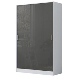 Reflect 2 Door Sliding Wardrobe - Grey Gloss & Matt White - Hanging Rails & Shelves - H:180Cm X W: 120Cm X D: 58Cm - Modern Design - thumbnail 5