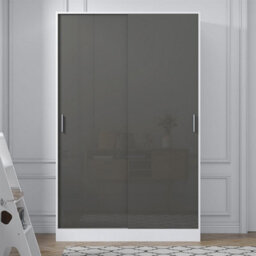 Reflect 2 Door Sliding Wardrobe - Grey Gloss & Matt White - Hanging Rails & Shelves - H:180Cm X W: 120Cm X D: 58Cm - Modern Design - thumbnail 3