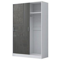Reflect 2 Door Sliding Wardrobe - Grey Gloss & Matt White - Hanging Rails & Shelves - H:180Cm X W: 120Cm X D: 58Cm - Modern Design - thumbnail 6