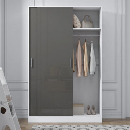 Reflect 2 Door Sliding Wardrobe - Grey Gloss & Matt White - Hanging Rails & Shelves - H:180Cm X W: 120Cm X D: 58Cm - Modern Design - thumbnail 4