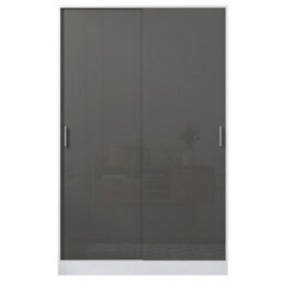 Reflect 2 Door Sliding Wardrobe - Grey Gloss & Matt White - Hanging Rails & Shelves - H:180Cm X W: 120Cm X D: 58Cm - Modern Design - thumbnail 7