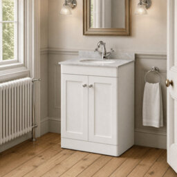 Balterley Swynnerton Traditional 2 Door Floor Standing Vanity Unit With Marble Basin, Satin White, 600mm - thumbnail 4