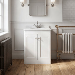 Balterley Swynnerton Traditional 2 Door Floor Standing Vanity Unit With Marble Basin, Satin White, 600mm - thumbnail 2