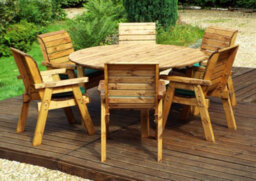 Charles Taylor 6 Seater Wooden Round Dining Table & Chairs Set Green Cushion - thumbnail 2