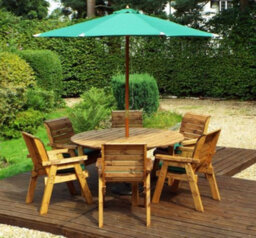 Charles Taylor 6 Seater Wooden Round Dining Table & Chairs Set Green Cushion - thumbnail 1