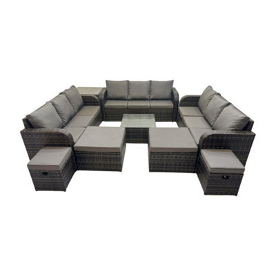 Fimous Rattan Garden Outdoor Furniture Set 3 Seater Sofa Square Coffee Table Set With 4 Stools Side Table Dark Grey Mixed - image 1