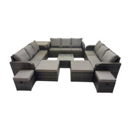 Fimous Rattan Garden Outdoor Furniture Set 3 Seater Sofa Square Coffee Table Set With 4 Stools Side Table Dark Grey Mixed - thumbnail 1