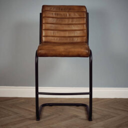 Elm Home And Products Real Genuine Leather Kitchen Café Bar Stool With Back Tan Brown Fully Assembled - thumbnail 2