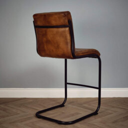 Elm Home And Products Real Genuine Leather Kitchen Café Bar Stool With Back Tan Brown Fully Assembled - thumbnail 4