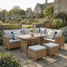 Thalia Rattan Garden Corner 8 Seater Outdoor Sofa Dining Set With Plywood Table Brown - thumbnail 3