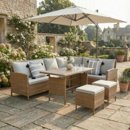 Thalia Rattan Garden Corner 8 Seater Outdoor Sofa Dining Set With Plywood Table Brown - thumbnail 2