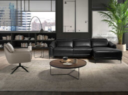 Angel Cerda Modern Black Leather Right Chaise Longue Sofa For Ultimate Relaxation - thumbnail 3