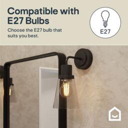 GoodHome Bobwhite Matt Black Wired Bathroom Wall Light - thumbnail 7