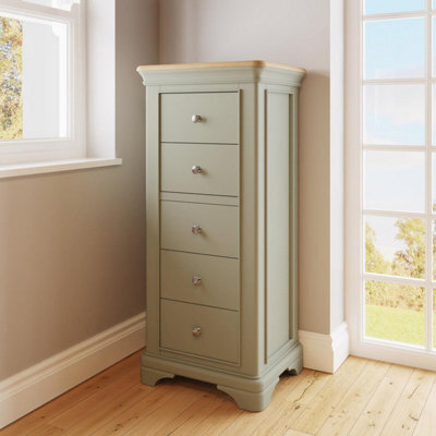 Fwstyle 5 Drawer Chest Of Drawers Ready Assembled Solid Oak Sage Green Painted Finish