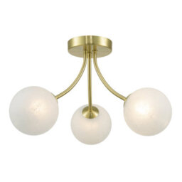 Happy Homewares Modern Designer Satin Gold Ceiling Light With Alabaster Globe Glass Shades - thumbnail 1