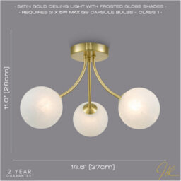 Happy Homewares Modern Designer Satin Gold Ceiling Light With Alabaster Globe Glass Shades - thumbnail 6