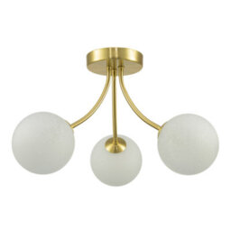 Happy Homewares Modern Designer Satin Gold Ceiling Light With Alabaster Globe Glass Shades - thumbnail 2