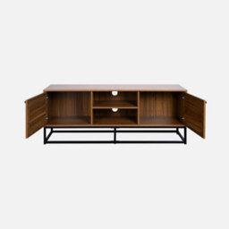 Sweeek - 140Cm Tv Unit Wooden Effect And Rounded Cane 2 Doors Retro Natural 140X40X55 Cm - thumbnail 3