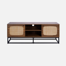 Sweeek - 140Cm Tv Unit Wooden Effect And Rounded Cane 2 Doors Retro Natural 140X40X55 Cm - thumbnail 2